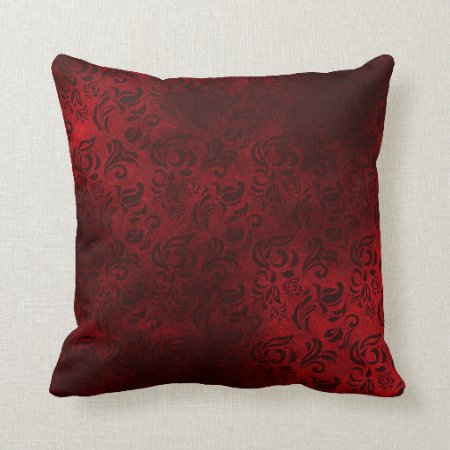 Wine Red Floral Patterned Throw Pillow
