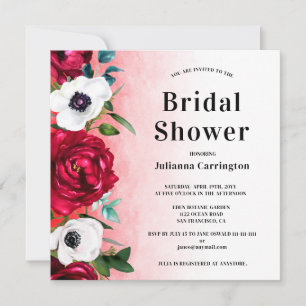  Wine Red Floral Square Bridal Shower Invitation