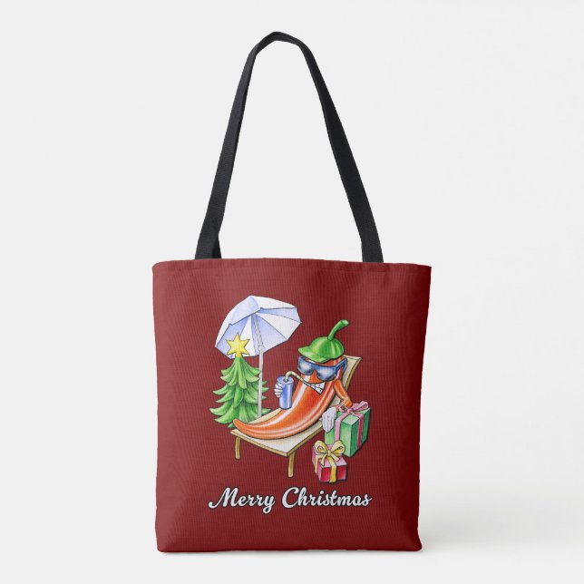 Wine Red Funny Merry Christmas Pepper Tote Bag (Back)