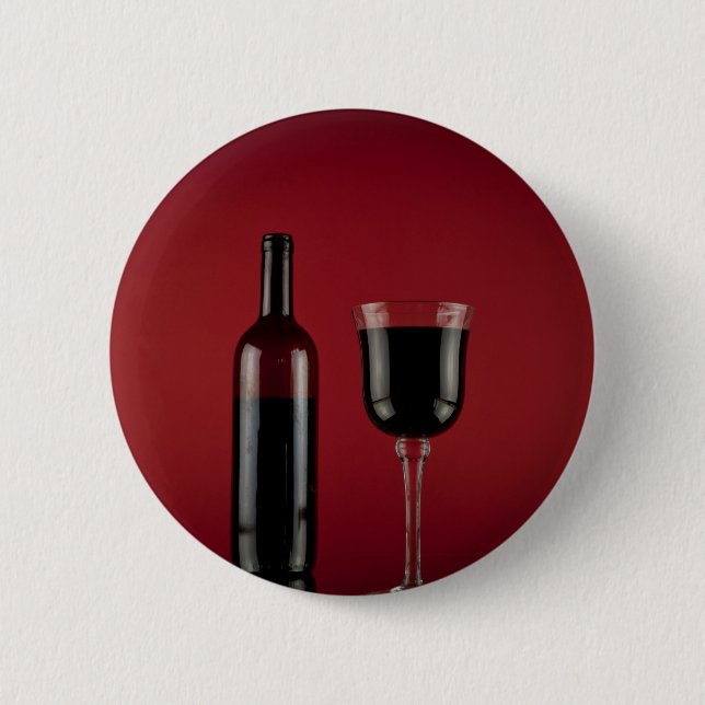 Wine red glass bottle pinback button (Front)