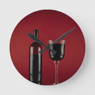 Wine red glass bottle round clock