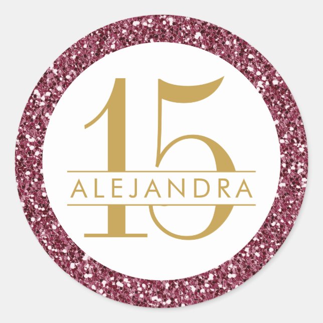 Wine Red Glitter Quince Años Sticker Label (Front)