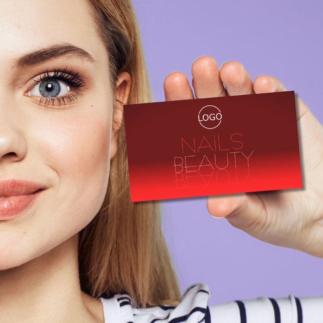 Wine Red Gradient Mirror Font Classic with Logo Business Card (Creator Uploaded)