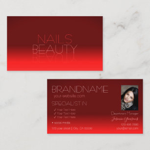 Wine Red Gradient Mirror Font Classic with Photo Business Card