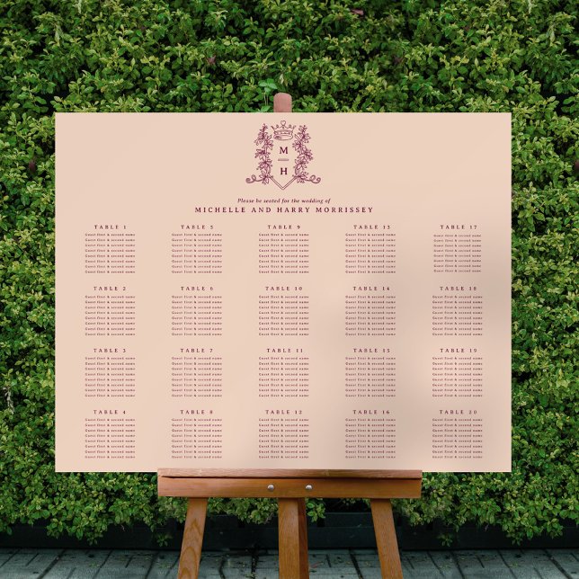 Wine red heart crown light peach wedding 20 table foam board (Creator Uploaded)