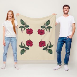 Wine Red Hibiscus Blossom Fleece Blanket