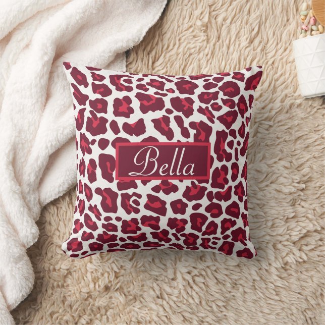 Wine Red Leopard Pattern  Throw Pillow (Blanket)