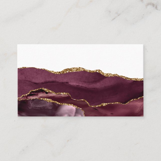 Wine Red Marble Agate Golden Glitter Stylish Glam Business Card (Front)