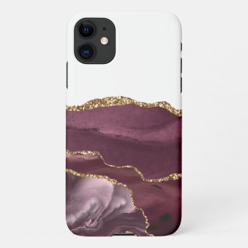 Wine Red Marble Agate Golden Glitter Stylish Glam iPhone 11 Case