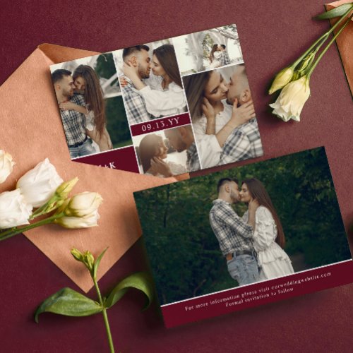 Wine Red Modern Initials  Photos Save the Date