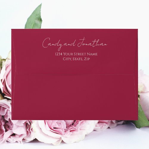 Wine Red Modern Script Wedding Envelope