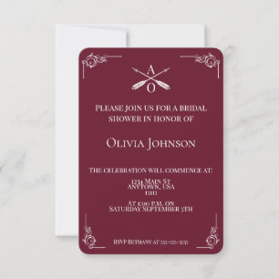 Wine Red Monogram and Arrows Bridal Shower Invitation