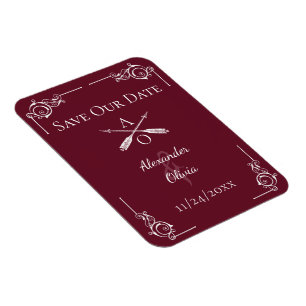 Wine Red Monogram and Arrows Save the Date Magnet