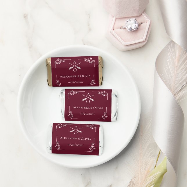 Wine Red Monogram and Arrows Wedding Hershey's Miniatures (Wedding)