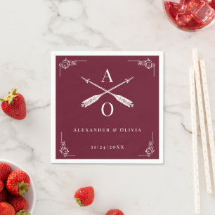 Wine Red Monogram and Arrows Wedding Napkins