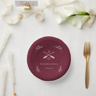 Wine Red Monogram and Arrows Wedding Paper Bowls