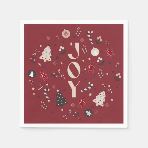 Wine Red Nordic Joy Christmas Tree Candy Cane Bell Napkins