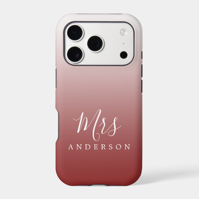 Wine Red Ombre Script Future Mrs Name Case-Mate iPhone Case (Back)