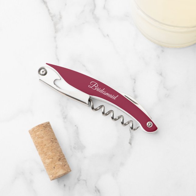 Wine Red Personalized Wedding Bridesmaid Waiter's Corkscrew (Front)
