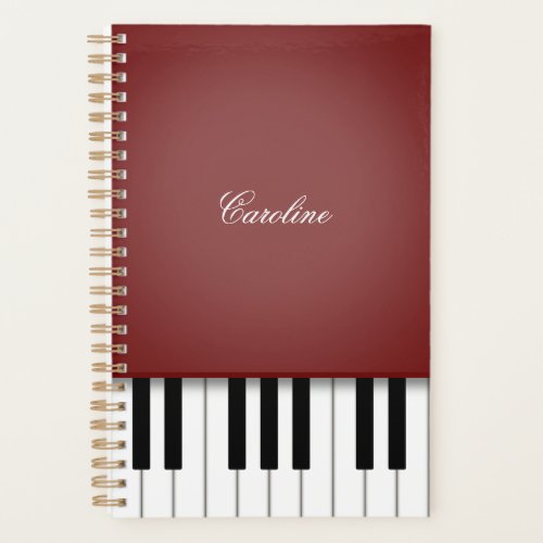 Wine Red Piano Keyboard Personalized Music Planner