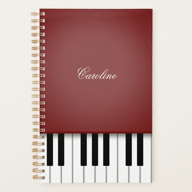 Wine Red Piano Keyboard Personalized Music Planner (Front)
