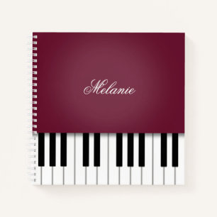 Wine Red Piano Music Keyboard Personalized Notebook