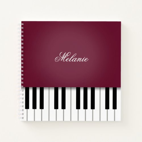 Wine Red Piano Music Keyboard Personalized Notebook