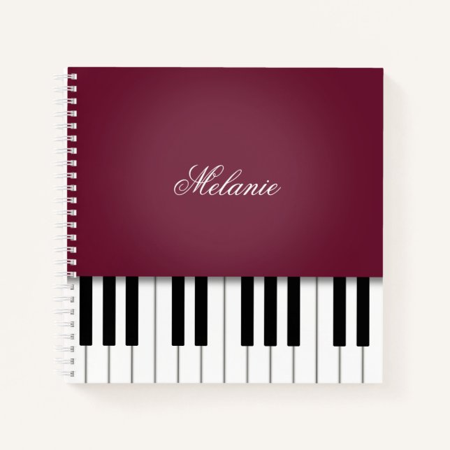 Wine Red Piano Music Keyboard Personalized Notebook (Front)
