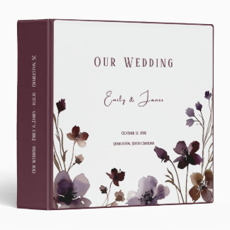 Wine Red Plum Mauve Fall Floral Wedding 3 Ring Binder