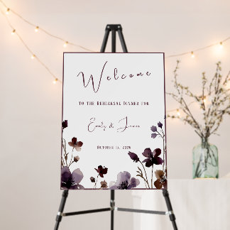 Wine Red Plum Mauve Fall Floral Wedding Foam Board