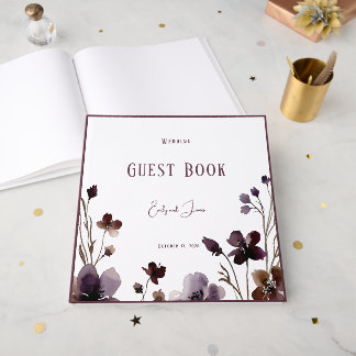 Wine Red Plum Mauve Fall Floral Wedding Guest Book
