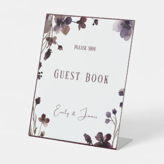 Wine Red Plum Mauve Fall Floral Wedding Pedestal Sign