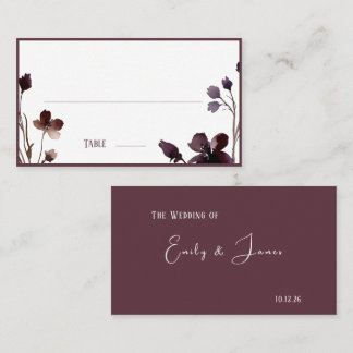 Wine Red Plum Mauve Fall Floral Wedding Place Card