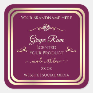 Wine Red Product Label Gold Frame and Vintage Rose