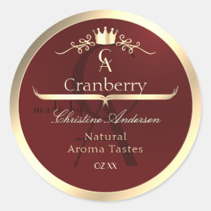 Wine Red Product Label with Gold Frame Monogram