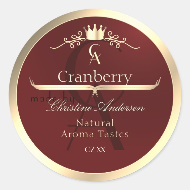 Wine Red Product Label with Gold Frame Monogram (Front)