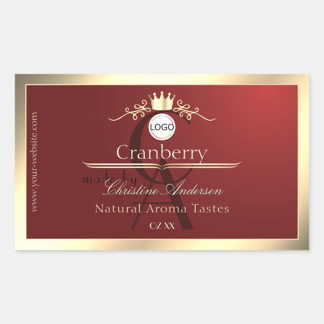 Wine Red Product Labels Gold Frame Logo Monogram (Front)