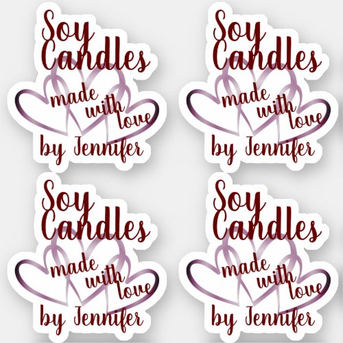 Wine Red Purple Hearts Made with Love Soy Candles Sticker