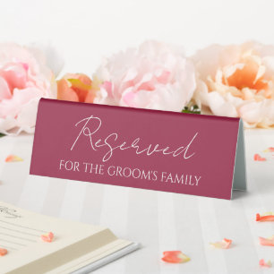 Wine Red Reserved for Groom's Family Wedding Table Tent