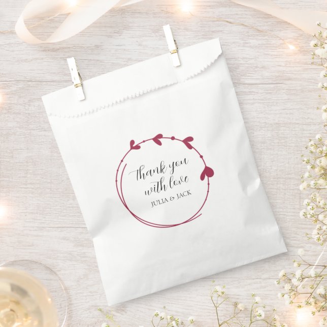 Wine Red Simple Heart Wreath Wedding Favor Bag (Clipped)
