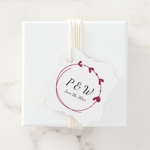 Wine Red Simple Heart Wreath Wedding Favor Tags
