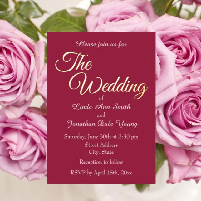 Wine Red Simple Style Wedding Foil Invitation (In Situ Wedding)