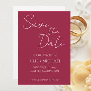 Wine Red Simple Style Wedding Save The Date