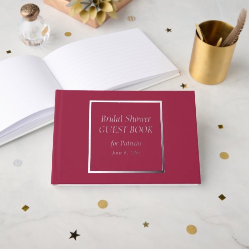 Wine Red Simple Stylized Lettering Bridal Shower Foil Guest Book