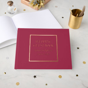 Wine Red Simple Stylized Lettering Wedding Foil Guest Book