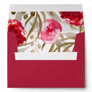 Wine Red Spring Floral Wedding Envelope