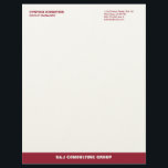 Wine red stripe ecru professional business company letterhead<br><div class="desc">Make a memorable impression with these contemporary color stripe letterhead. This fully customizable business stationery is perfect for consulting or service businesses that need to project a polish and professional image. Your name is set boldly in a modern typeface that command attention. Important contact info is set on the opposite...</div>