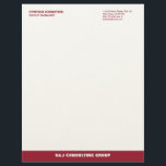 Wine red stripe ecru professional business company letterhead<br><div class="desc">Make a memorable impression with these contemporary color stripe letterhead. This fully customizable business stationery is perfect for consulting or service businesses that need to project a polish and professional image. Your name is set boldly in a modern typeface that command attention. Important contact info is set on the opposite...</div>