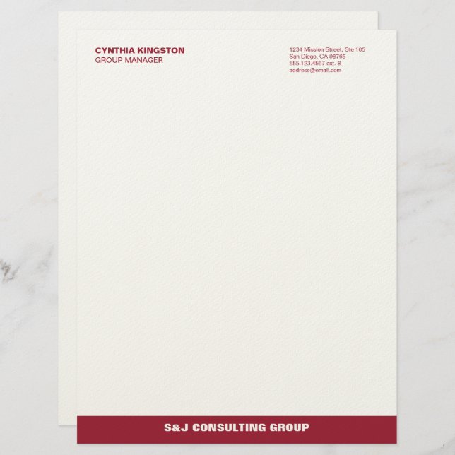 Wine red stripe ecru professional business company letterhead (Front/Back)