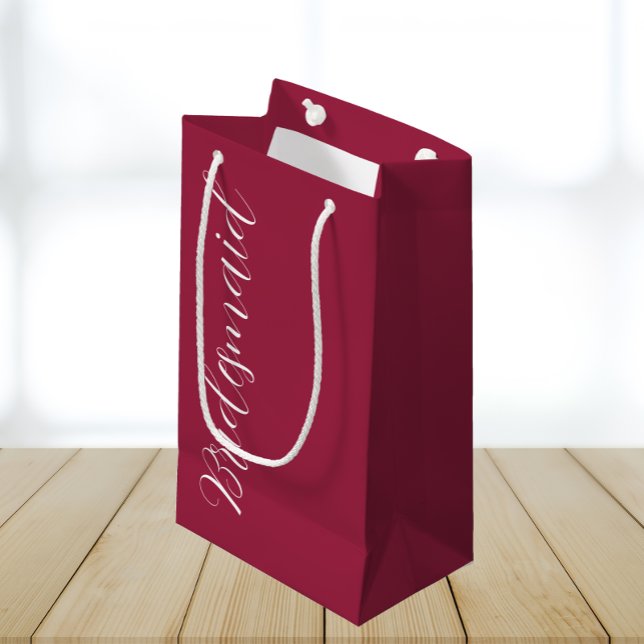 Wine Red Stylized Script Wedding Bridesmaid Small Gift Bag (In Situ)